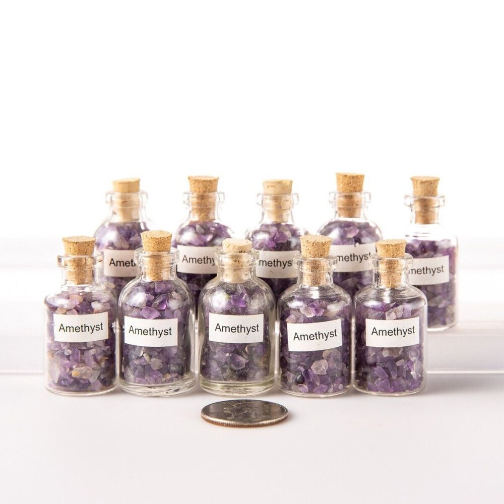 10 Tumbled Amethyst Chips Mini Gemstone Bottles Rocks Gems Crystal Specimens